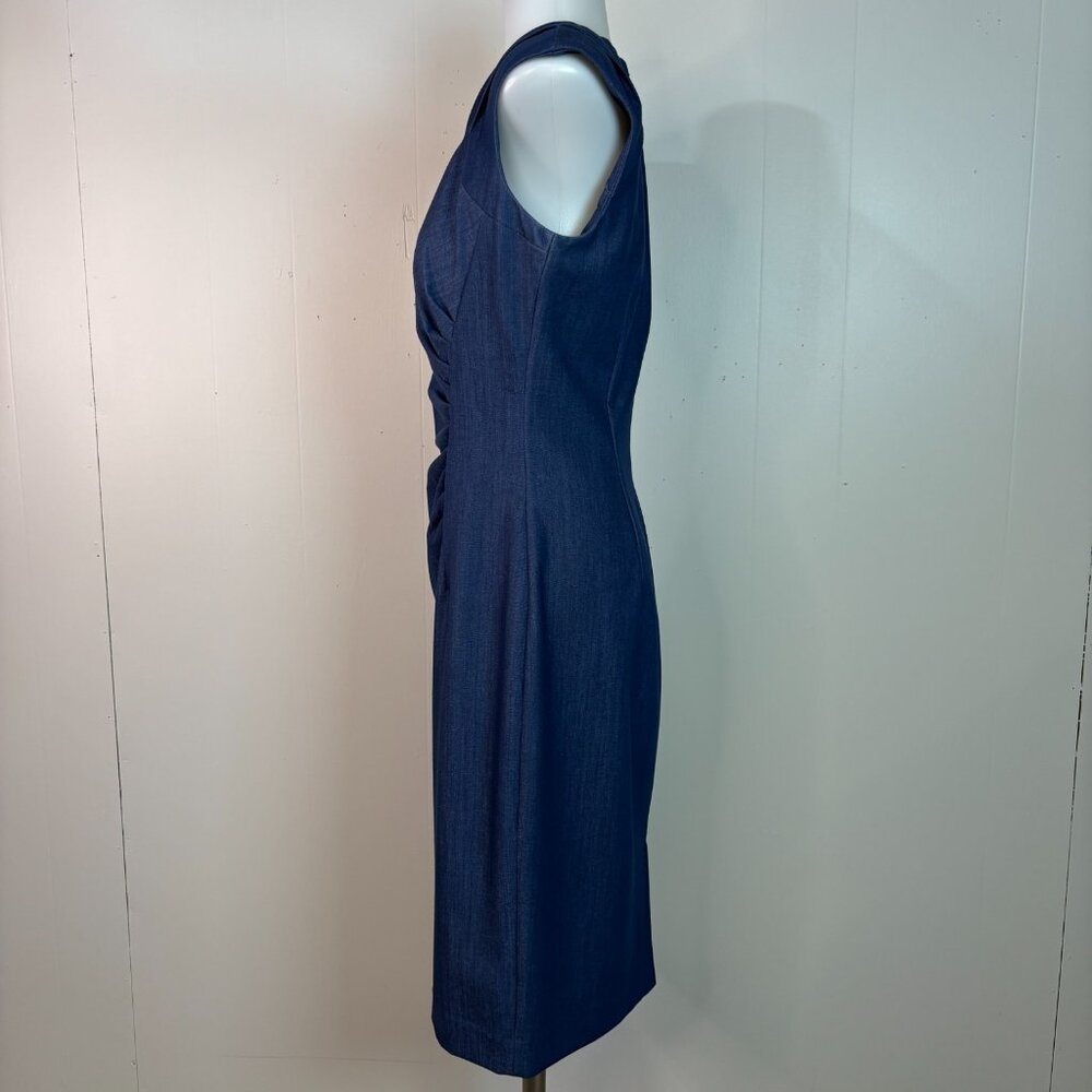 Calvin Klein Sheath Dress 6 Blue Cap Sleeve Shirred Office Cocktail Women's - Picture 5 of 9